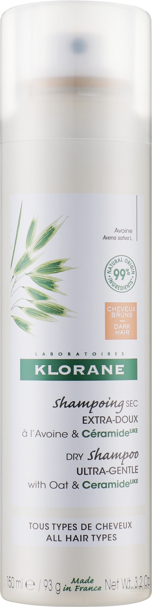 Oatmeal & Ceramides Dry Shampoo for Dark Hair - Klorane Dry Shampoo Ultra-Gentle With Oat&Ceramide Dark Hair — photo 150 ml