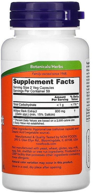 Capsules "Willow Bark Extract" 400mg - Now Foods Willow Bark Extract 400mg Capsules — photo N2