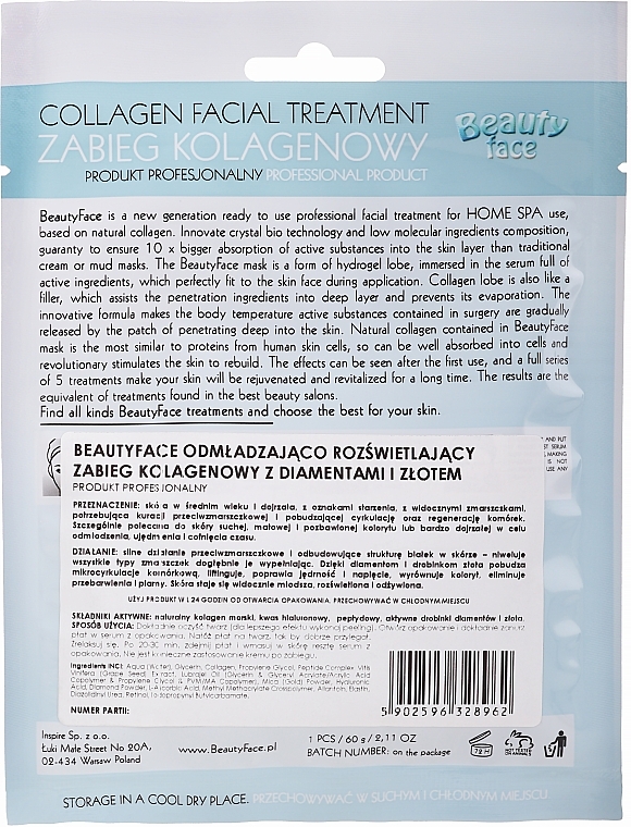 Gold & Diamond Collagen Mask - Beauty Face Collagen Gold & Diamond Regenerating Home Spa Treatment Mask — photo N2