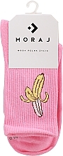 Fragrances, Perfumes, Cosmetics Women High Socks with Wide Cuffs and Funny Pattern, 1 pair, pink with banana - Moraj