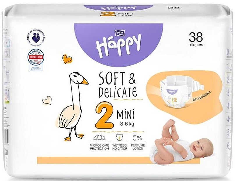 Baby Diapers 3-6 kg, size 2 Mini, 38 pcs - Bella Baby Happy Soft & Delicate — photo N1