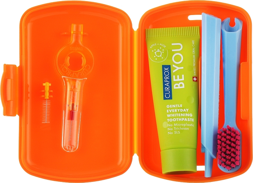 Oral Hygiene Travel Kit, orange - Curaprox Be You (tbr/1szt + paste/10ml + 2xbrush/1szt + acc + bag) — photo N23