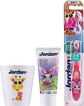 Fragrances, Perfumes, Cosmetics Set "Rabbit", glass with giraffe - Jordan Kids (toothpaste/50ml + toothbrush/1pc + cup)