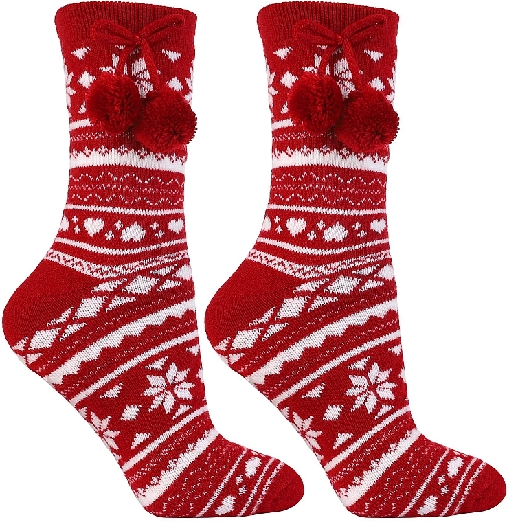 Women Winter Socks, red+red with pattern - Moraj — photo N2