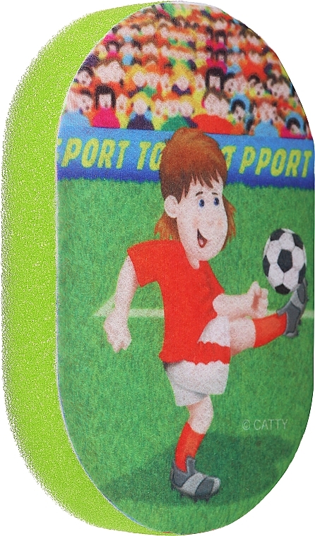 Kids Bath Sponge, green with football player - LULA — photo N1