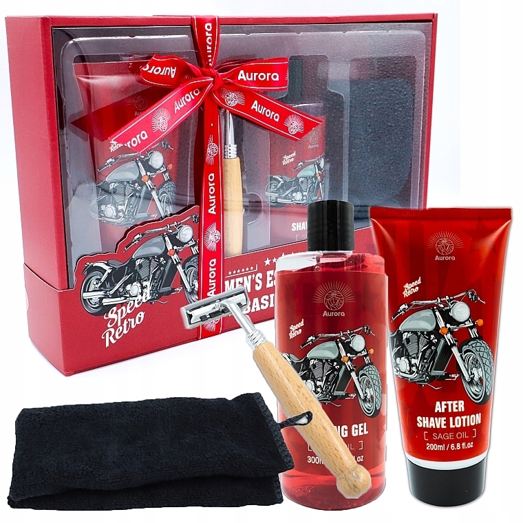 Set - Aurora Men Speed Retro Set (sh/gel/300ml + after/sh/lot/200ml + sh/razor/1pc + towel/1pc) — photo N1