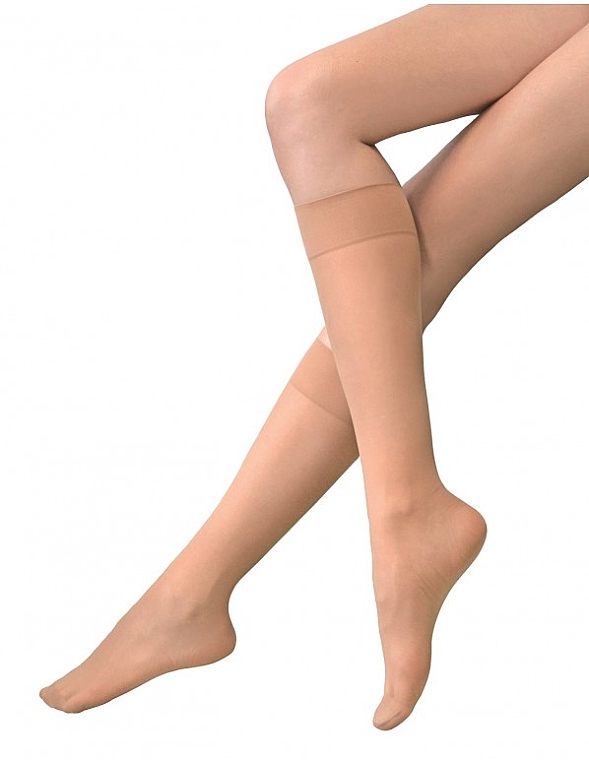 Women Knee-Socks 'Sabia', 10 Den, naturel, 2 pairs - Knittex — photo N1