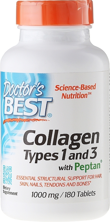 Collagen Types 1 and 3 for Skin and Joints with Vitamin C, 1000 mg - Doctor's Best Collagen Types 1 & 3 with Peptan 1000 mg — photo N1