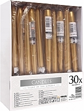 Table Candles Set 245x30mm, 30 pcs, golden metallic - Bispol — photo N1