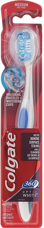 Toothbrush 360 "Optic White", white-dark blue - Colgate 360 Degrees Toothbrush Optic White Medium — photo N1