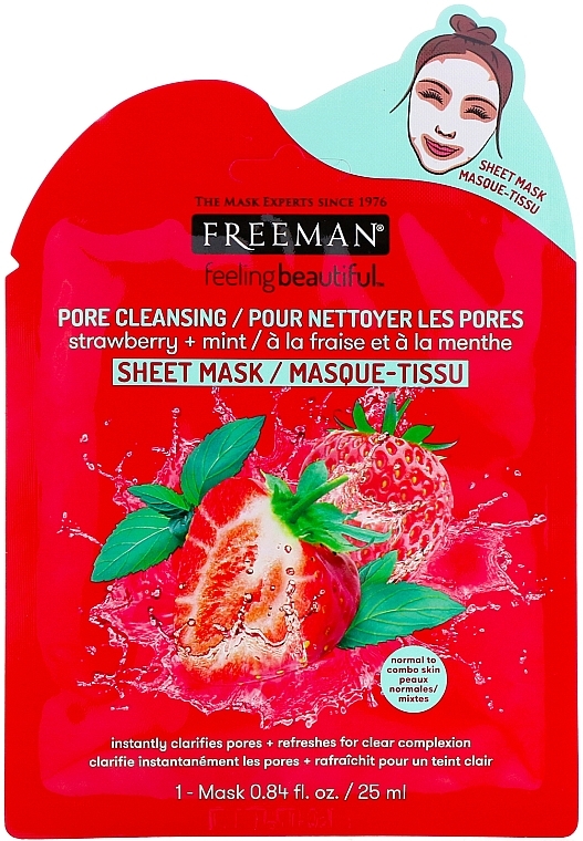 Cleansing Facial Sheet Mask "Strawberry & Mint" - Freeman Feel Beautiful Pore Cleansing Sheet Mask — photo N1