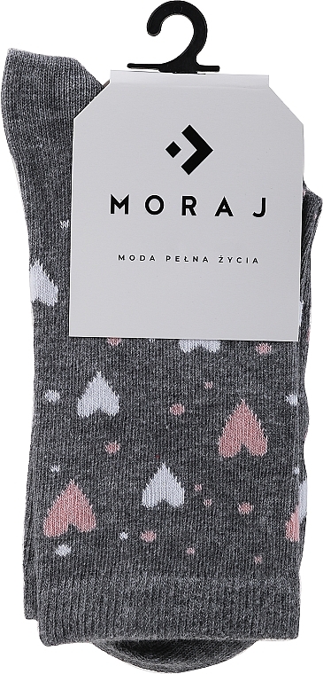 Women Long Socks 'Panda', grey with hearts - Moraj — photo N1