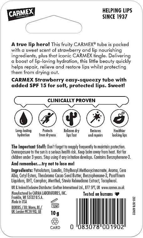 Tuba Lip Balm "Strawberry" - Carmex Lip Balm — photo N6