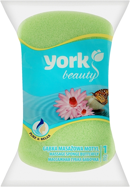 Bath & Massage Sponge 'Butterfly', green - York — photo N1