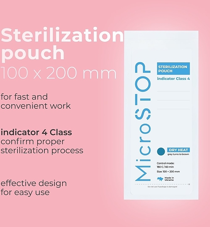 Sterilization Kraft Bags 100x200 mm, 100 pcs (with class 4 indicator) - MicroSTOP Sterilization Pouch With Indicator (Class 4) — photo N2