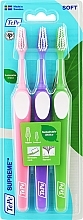 Toothbrush Set, Pink + Purple + Green - Tepe Supreme Soft	 — photo N1