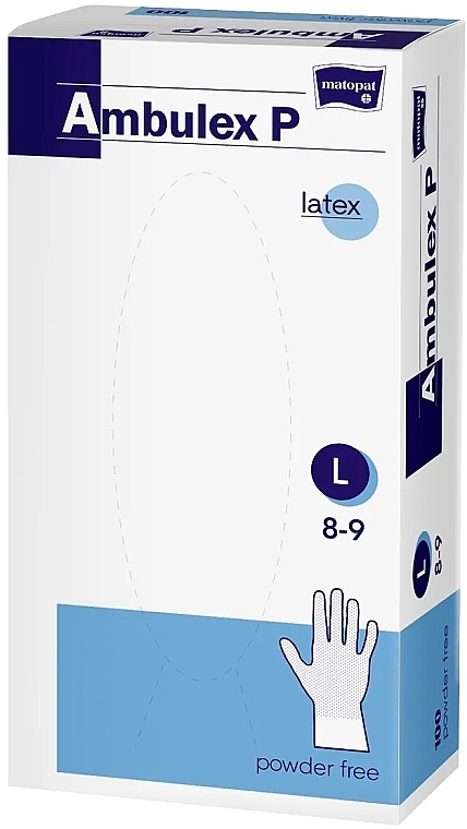 Powder Free Latex Gloves, Size L, White, Pack of 100 - Ambulex P Drum — photo N1