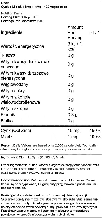 Zinc+Copper Capsules, 15 mg - Osavi Zinc + Copper 15Mg — photo N2