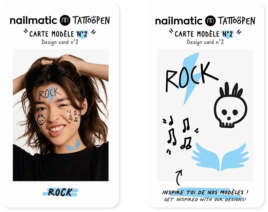 Temporary Tattoo Set - Nailmatic Tattoopen Duo Set Rock (pen/2x2.5g + kards/4pcs) — photo N4