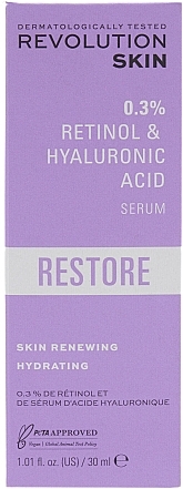 Face Serum with Retinol, Vitamins & Hyaluronic Acid - Revolution Skincare 0.3% Retinol with Vitamins & Hyaluronic Acid Restore Serum — photo N2