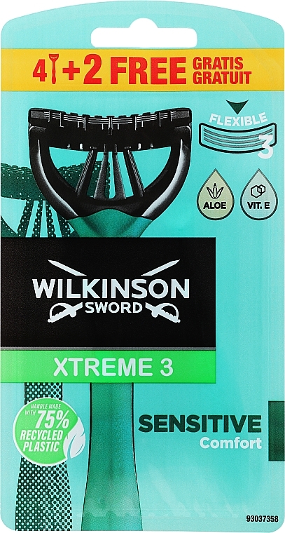 Disposable Shaving Razors, 4+2 pcs. - Wilkinson Sword Xtreme 3 Sensitive — photo N2