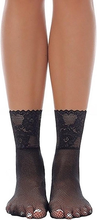 Mesh Socks with Soft Lace on Silicone 'Akemi', 20 Den, black - Bas Bleu — photo N3