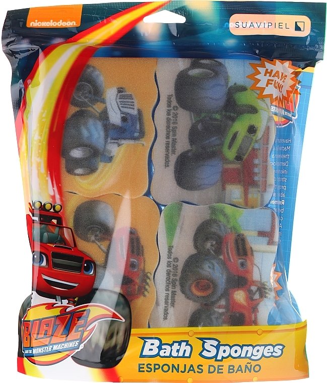 Kids Bath Sponge Set "Flash", 3 colors - Suavipiel Bath Sponges Blaze And The Monster Machines — photo N1