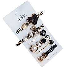 Fragrances, Perfumes, Cosmetics Hair Clip Set, 6 pieces, SP207, black with rhinestones - Ecarla