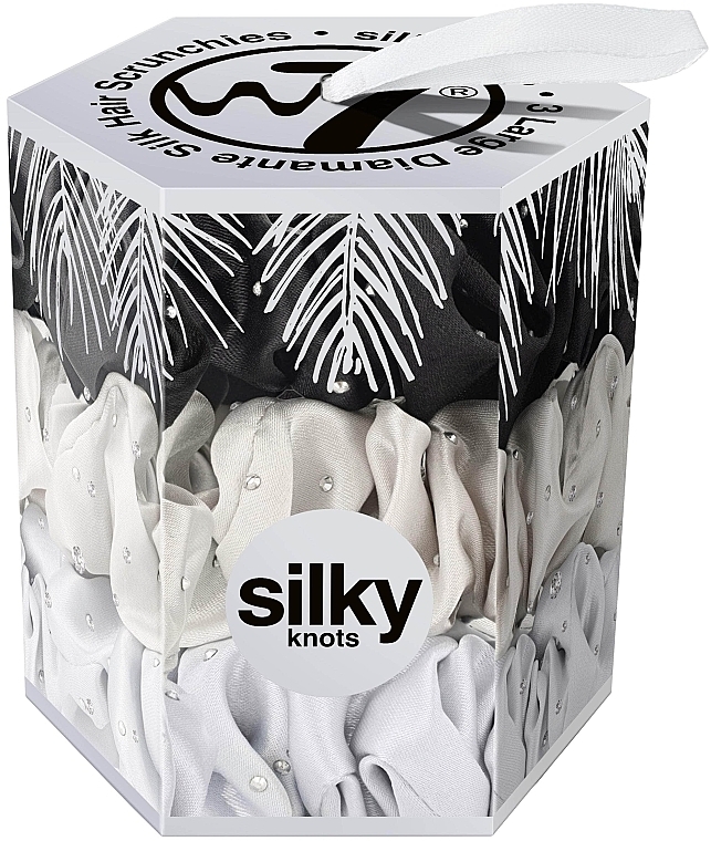 Hair Tie Set, 3 pcs. - W7 Cosmetics Silky Knots Diamante Silver — photo N1