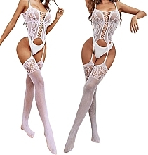 Erotic Bodysuit, elastic with patterns, white - Lolita Accessoires — photo N1