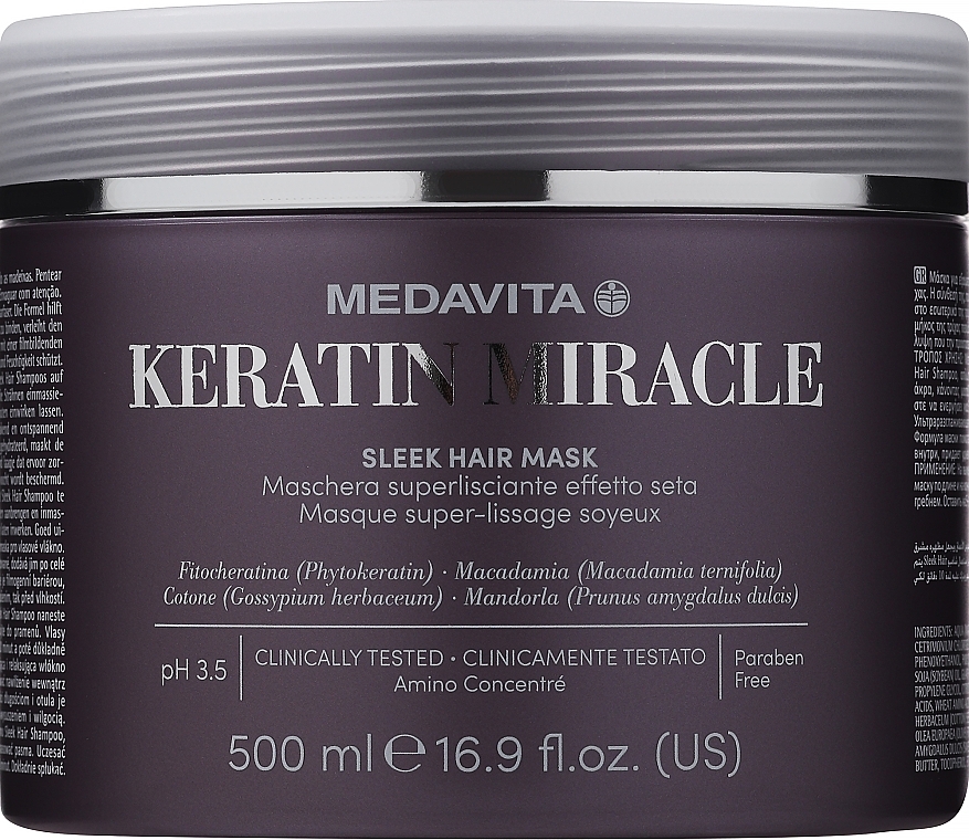 Ultra Smoothing Hair Mask with Silk Effect - Medavita Keratin Miracle Sleek Hair Mask — photo N3