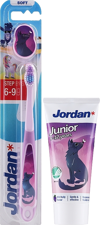 Set 6-12 years, wolf - Jordan Junior (toothpaste/50 ml + toothbrush/1 pc) — photo N1