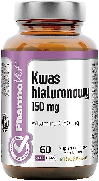 Dietary Supplement 'Hyaluronic Acid', 150 mg - Pharmovit Clean Label Hyaluronic Acid 150 Mg — photo N1