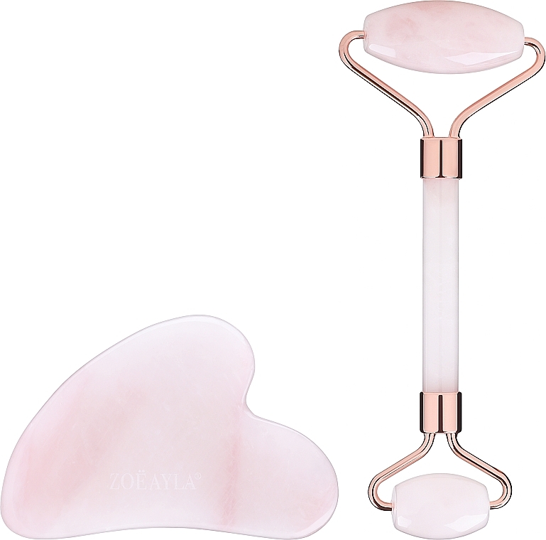 Rose Quartz Set: Face Massage Roller & Gua Sha Scraper - Zoe Ayla Rose Quartz Roller & Gua Sha — photo N9