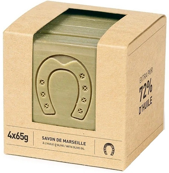 Horseshoe Pure Olive Sliced Cube Marseille (soap/4x65g) - Olive Soap Set, cube — photo N1