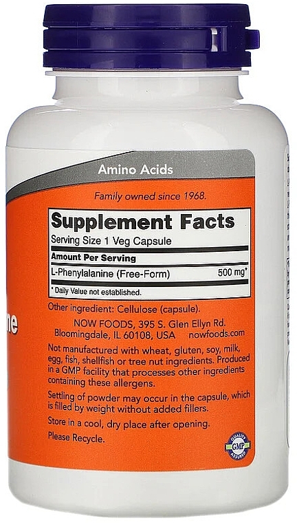 L-Phenylalanine Amino Acid, 500mg - Now Foods L-Phenylalanine — photo N2