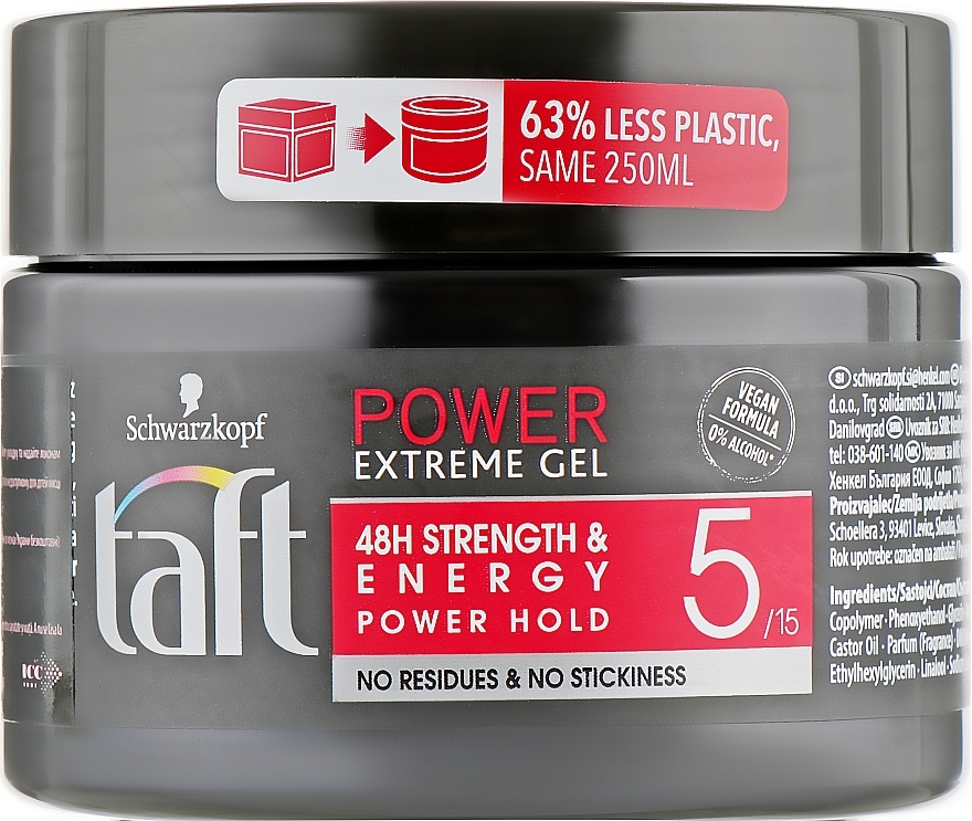 Power Extreme Hair Gel, hold 5 - Taft — photo N3