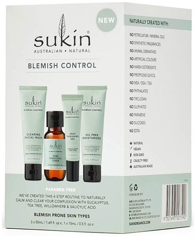 Set - Sukin Blemish Control Kit (face/gel/50ml + toner/50ml + gel/15ml + cr/50ml) — photo N4