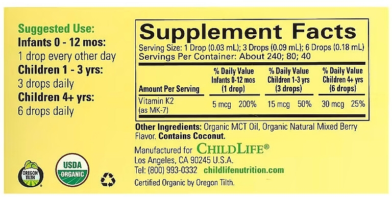 Berry Flavor Children Organic Vitamin K2, drops - Child Life Organic Vitamin K2 Drops — photo N3