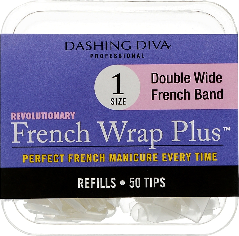 Wide Tips 'French Smile+' - Dashing Diva French Wrap Plus Double Wide White 50 Tips (Size 1) — photo N2