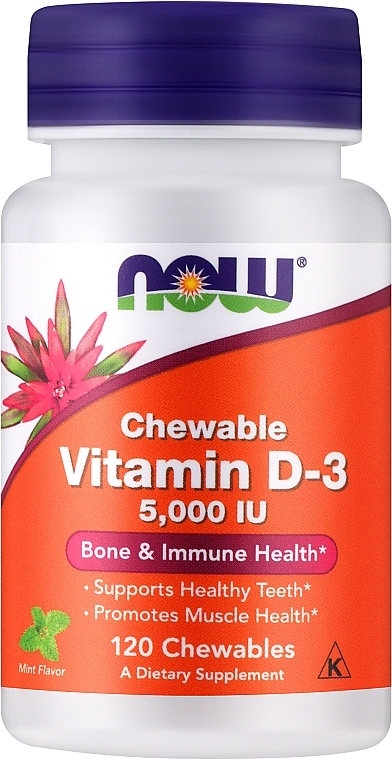 Chewable Vitamin D3 with Natural Mint Flavor - Now Foods Now Foods Chewable Vitamin D-3 Natural Mint Flavor 5000 IU — photo N1