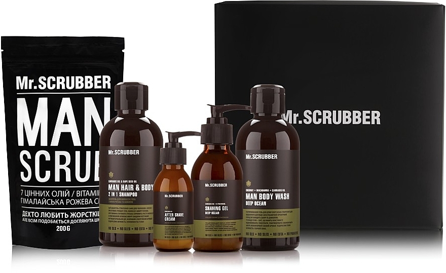 Men Set - Mr.Scrubber Beauty Box For Man (scr/200 g + sh/gel/250 ml + shm/250 ml + gel/125 ml + ash/cr/100 ml) — photo N1