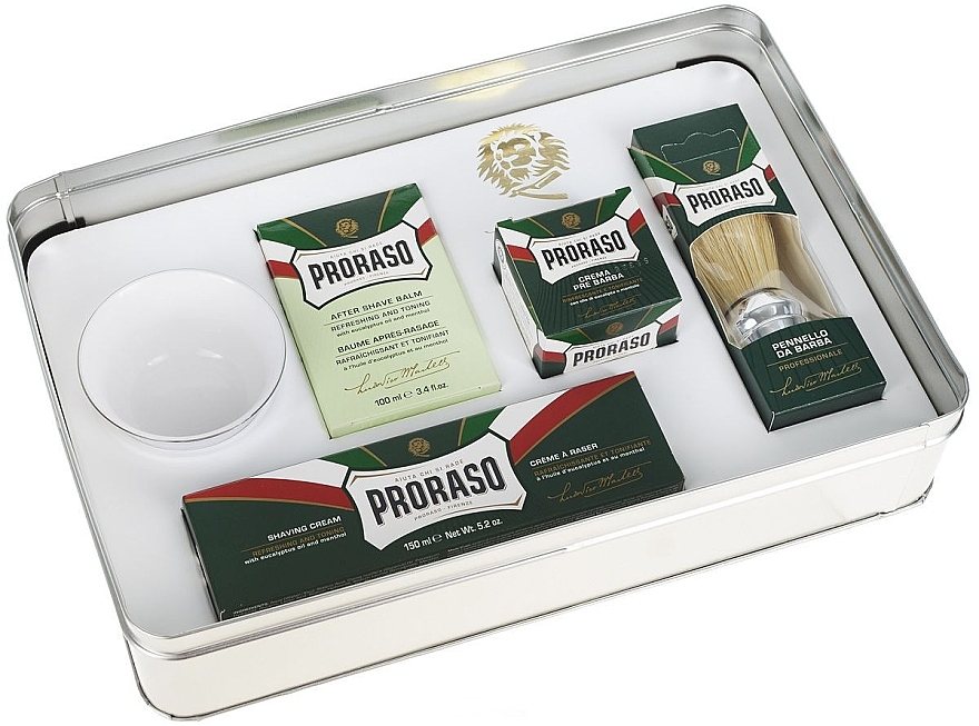 Set - Proraso Classic Shaving Metal Green (pre/cr/100ml + sh/cr/150ml + ash/cr/100ml + brush + acc) — photo N2