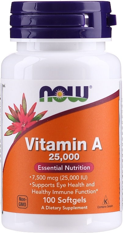 Dietary Supplement "Vitamin A" - Now Foods Vitamin A 25000 IU Essential Nutrition — photo N1