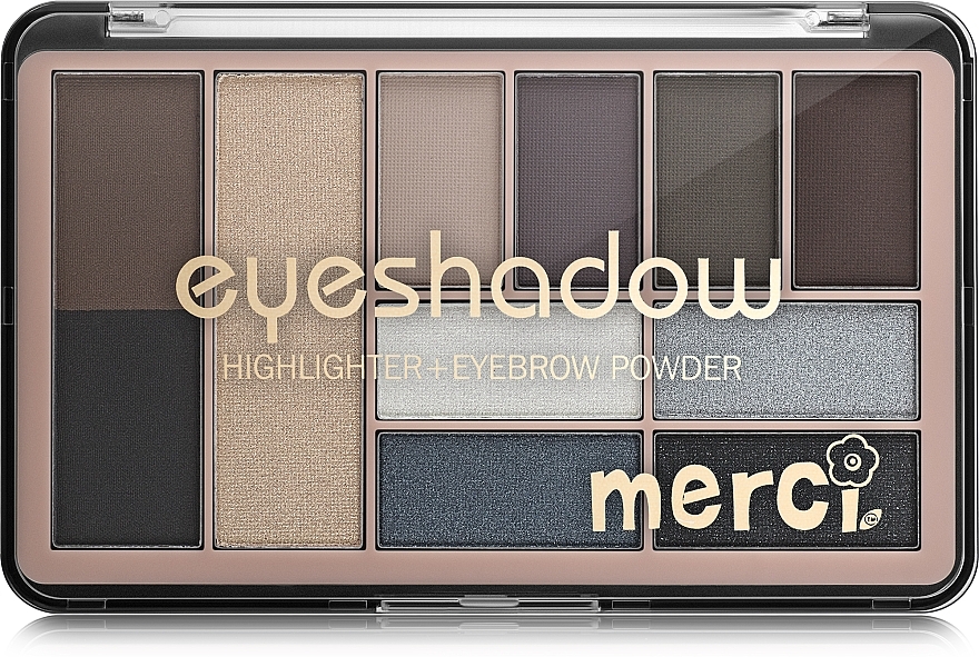 Eye & Face Makeup Palette - Merci Eyeshadow & Highlighter + Eyebrow Powder — photo N8