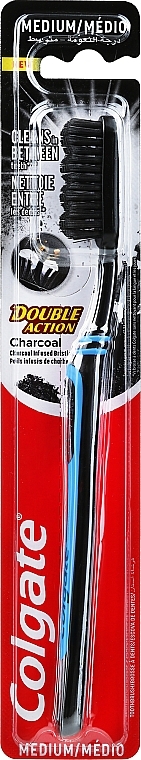 Medium Toothbrush "Charcoal", black-blue - Colgate Double Action Charcoal Medium Toothbrush — photo N1