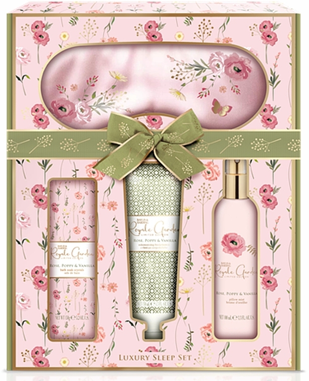Set - Baylis & Harding Royale Garden Rose, Poppy & Vanilla Luxury Beauty Sleep Gift Set (b/lot/130 ml + bath/salt/150 g + spray/100 ml + eye/mask/1 pcs) — photo N1