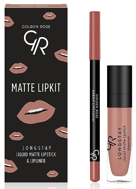 Lip Set - Golden Rose Matte LipKit Warm Nude (lipstick/5.5 ml + lipliner/1.6g) — photo N2