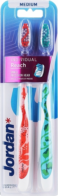 Individual Reach Toothbrush, medium, orange+blue with leaves - Jordan Individual Reach Medium — photo N1