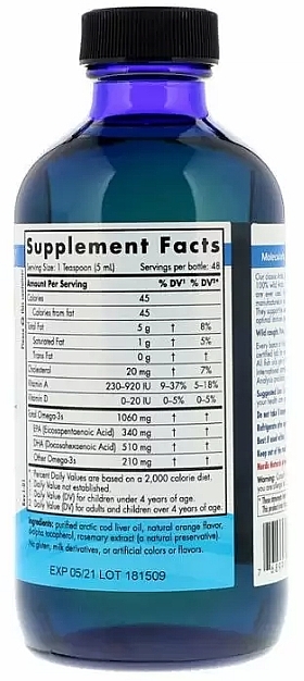 Dietary Supplement with Orange Flavor 1060 mg "Omega-3" - Nordic Naturals Arctic Cod Liver Oil — photo N2